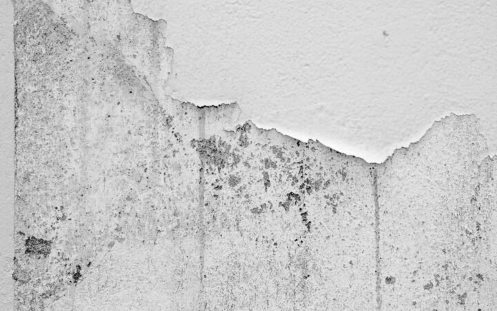 A section of damaged wall with a hole cut into it during mold removal